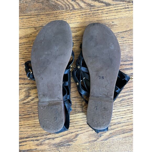 TORY BURCH Black Leather Gladiator Strap Sandals Shoes   Women's Size 7.5 - Picture 7 of 7